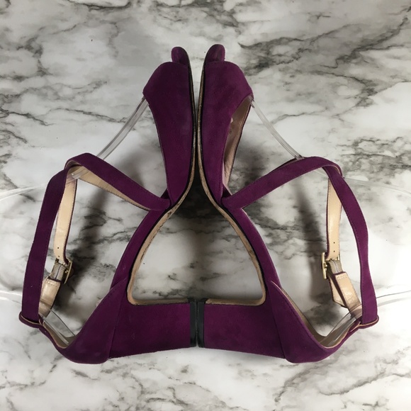 Jimmy Choo Purple Suede Strappy Open Toe Heels - Picture 5 of 8